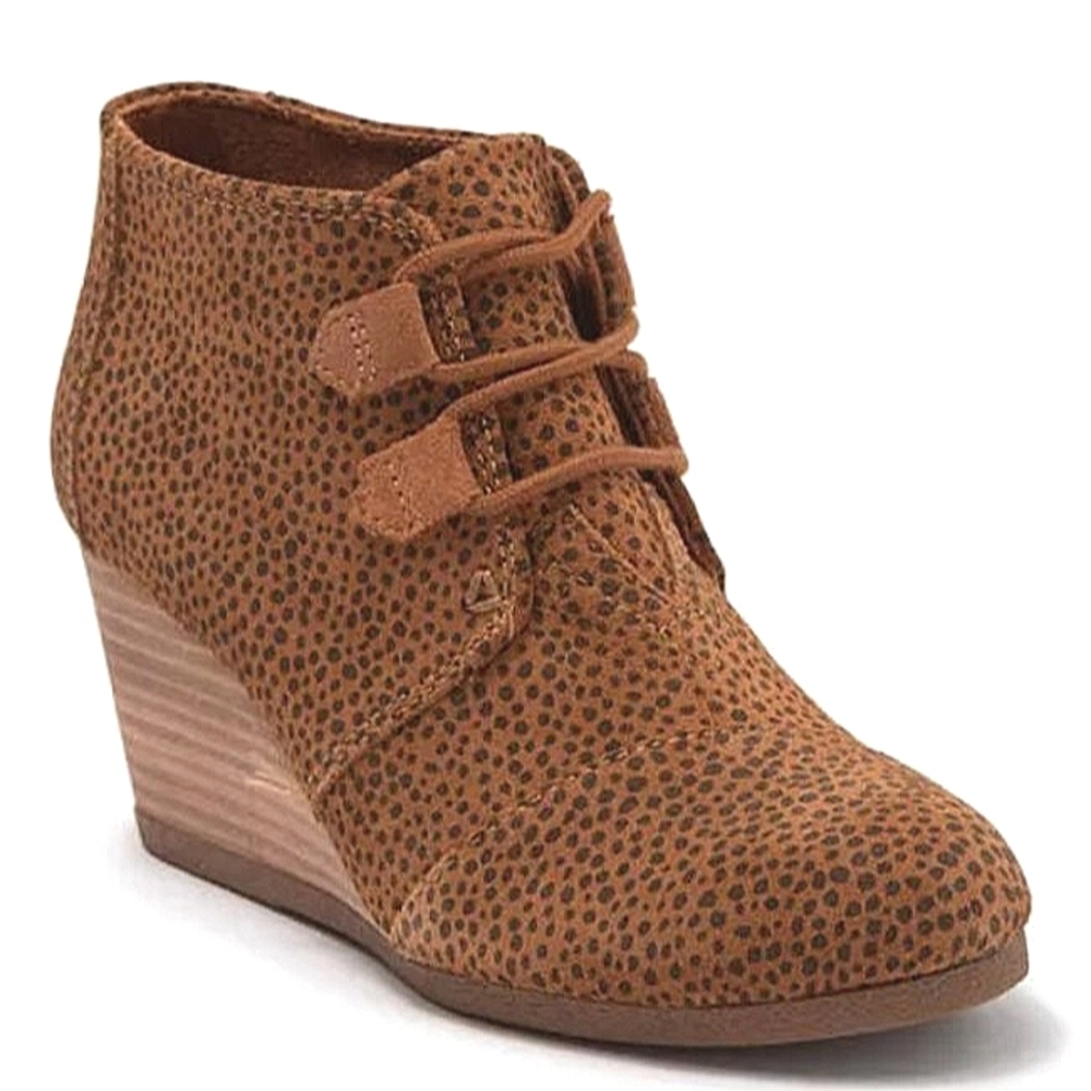 New w/o Box Toms Kala Genuine Suede Mini Cheetah Print Lace-Up Wedge Booties 10